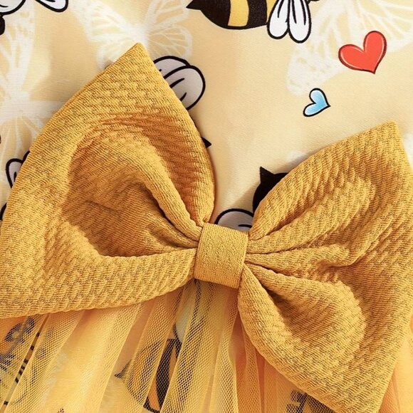 Toddler Girl Bees Outfit: Bee Sleeveless Dress & Long Sleeve Jacket - Picture 2 of 6